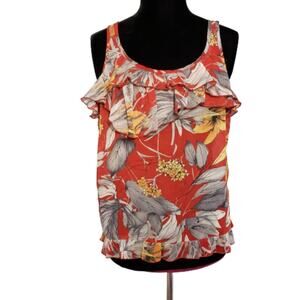 Tropical Floral Ruffled Blouse Large Bloomcore Resortwear Whimsical Island Flowy